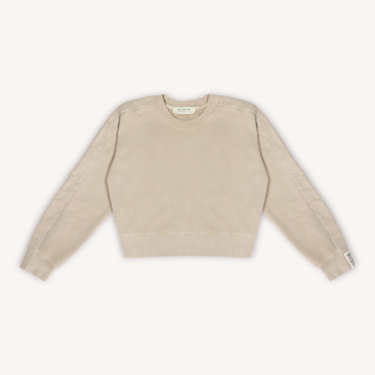 Non-toxic, Organic French Terry cotton crewneck naturally dyed with chestnuts, offering a creme, warm and soft texture. Made in the USA. 